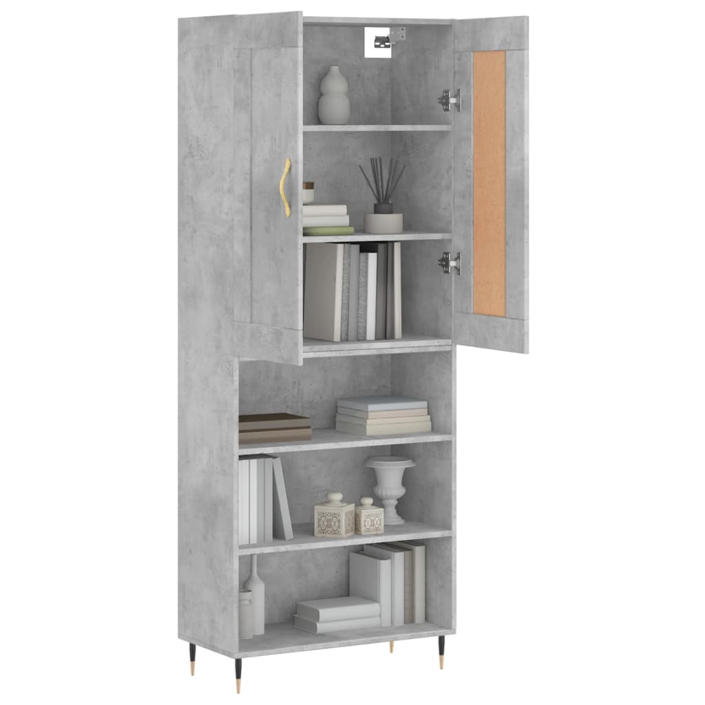 Highboard betonggrå 69,5x34x180 cm konstruert tre