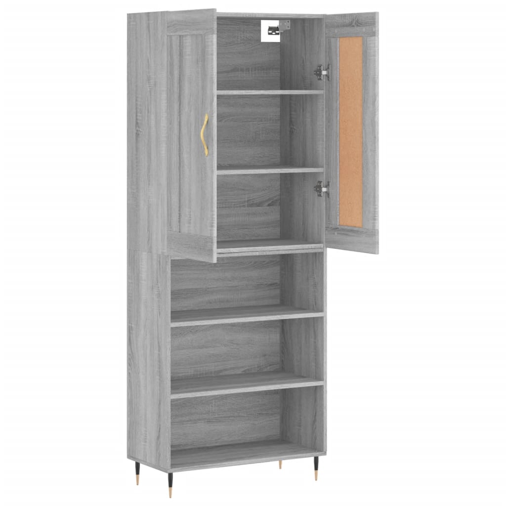 Highboard grå sonoma 69,5x34x180 cm konstruert tre