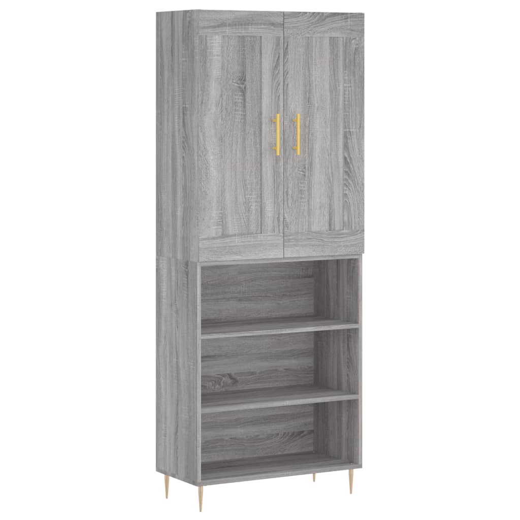 Highboard grå sonoma 69,5x34x180 cm konstruert tre