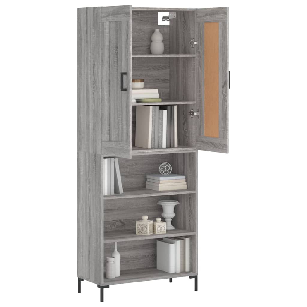 Highboard grå sonoma 69,5x34x180 cm konstruert tre