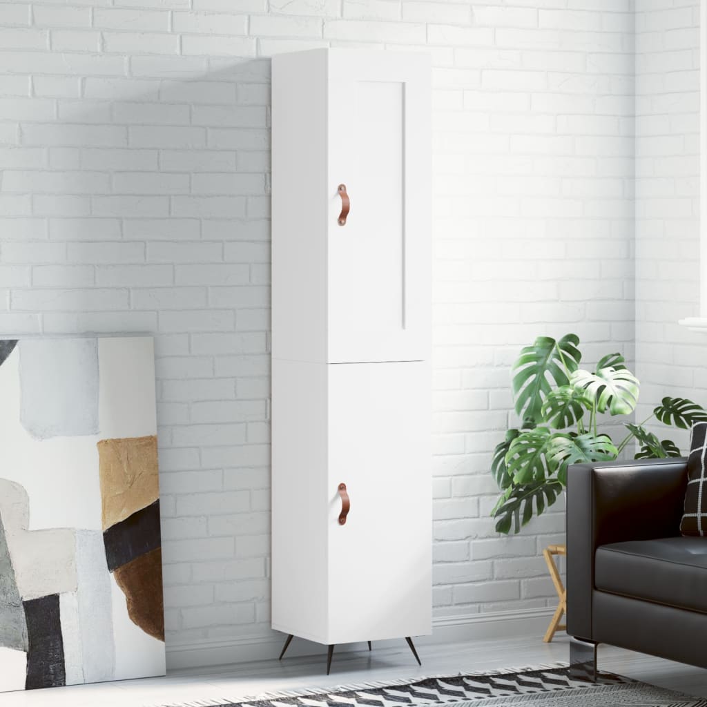 Highboard hvit 34,5x34x180 cm konstruert tre
