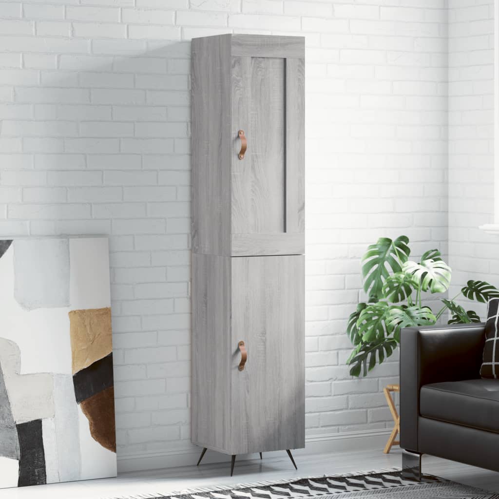 Highboard grå sonoma 34,5x34x180 cm konstruert tre