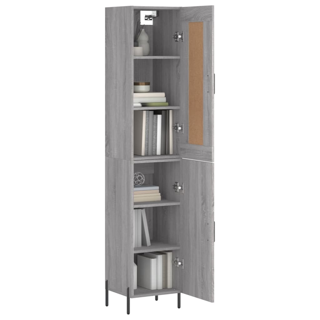 Highboard grå sonoma 34,5x34x180 cm konstruert tre