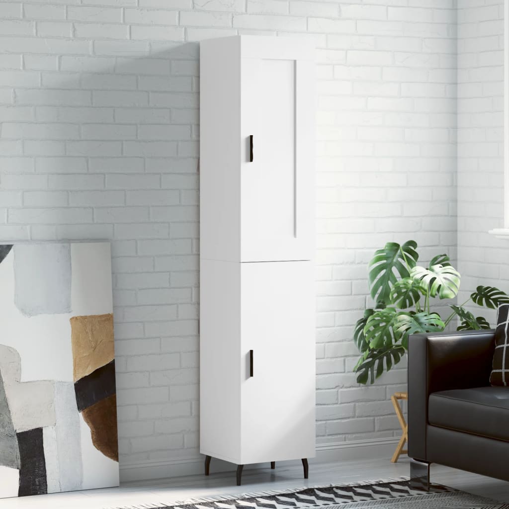 Highboard hvit 34,5x34x180 cm konstruert tre