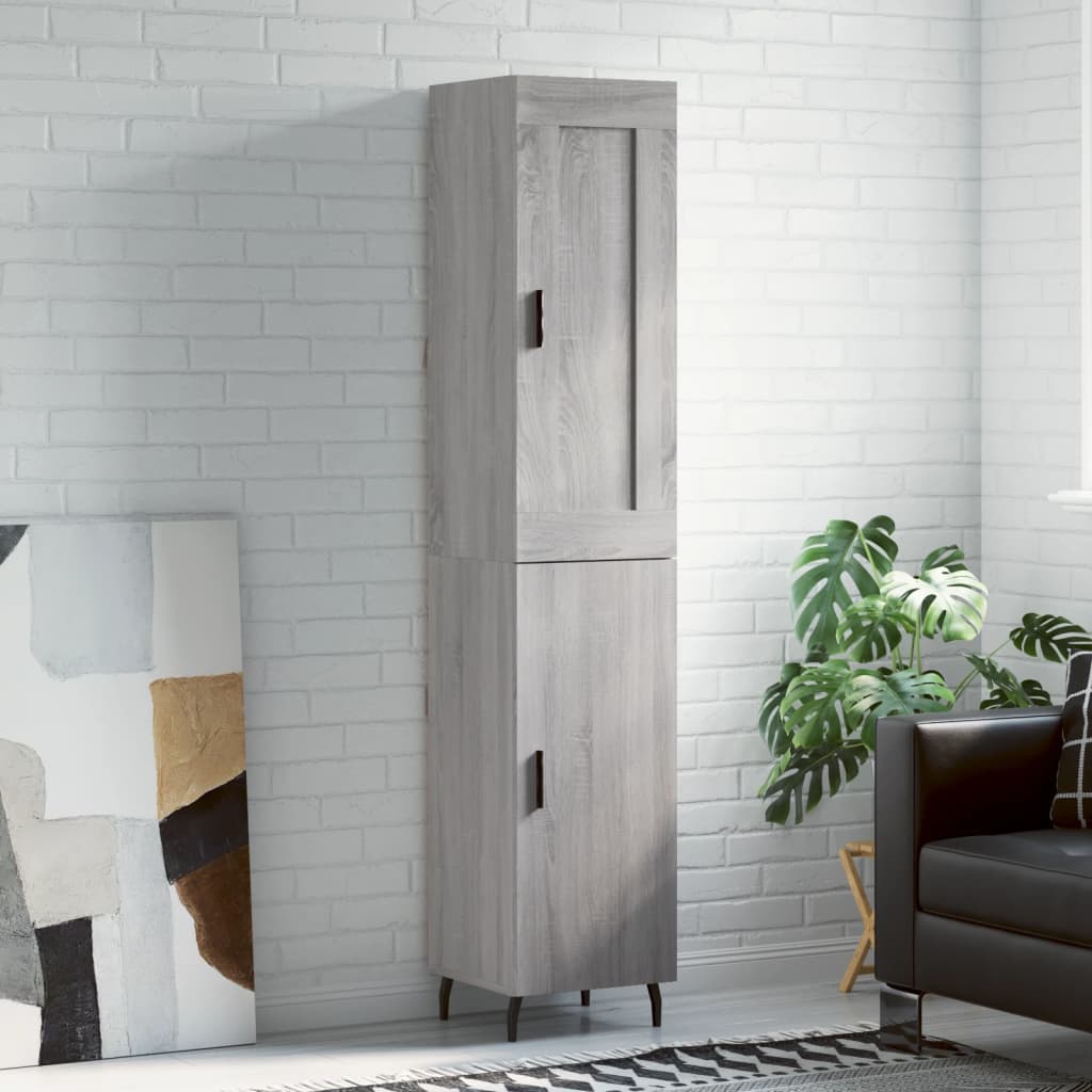 Highboard grå sonoma 34,5x34x180 cm konstruert tre