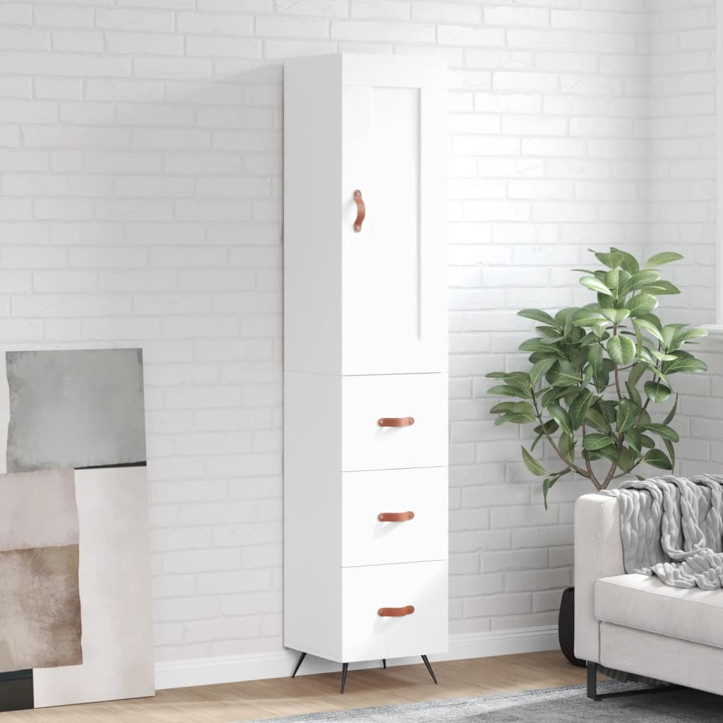 Highboard hvit 34,5x34x180 cm konstruert tre