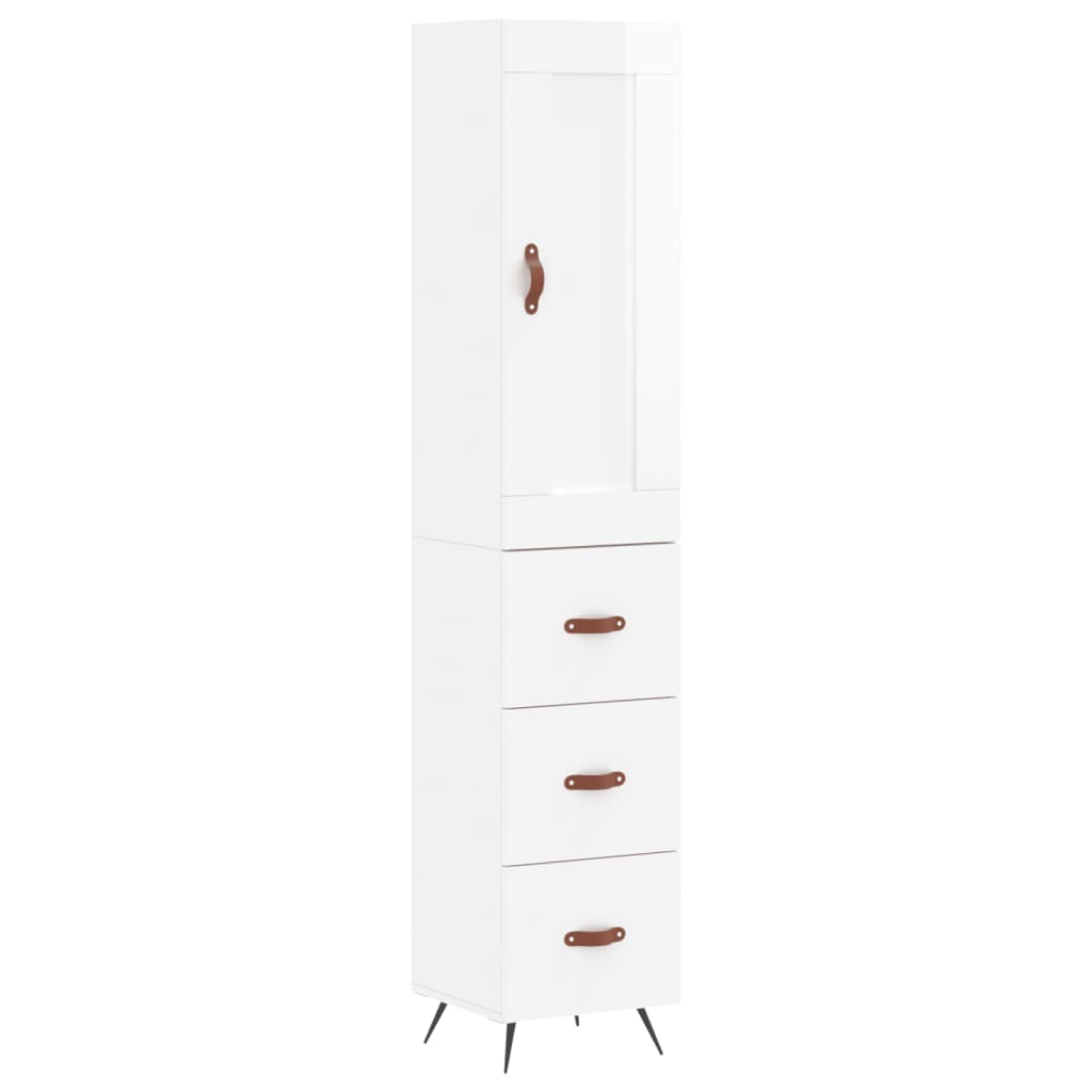 Highboard høyglans hvit 34,5x34x180 cm konstruert tre