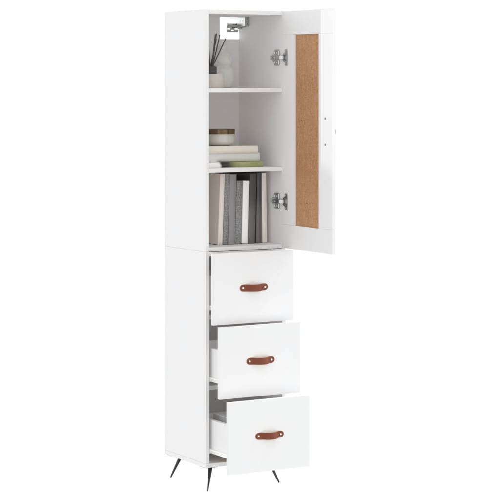 Highboard høyglans hvit 34,5x34x180 cm konstruert tre