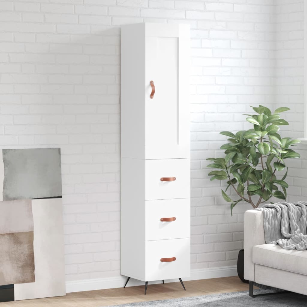 Highboard høyglans hvit 34,5x34x180 cm konstruert tre