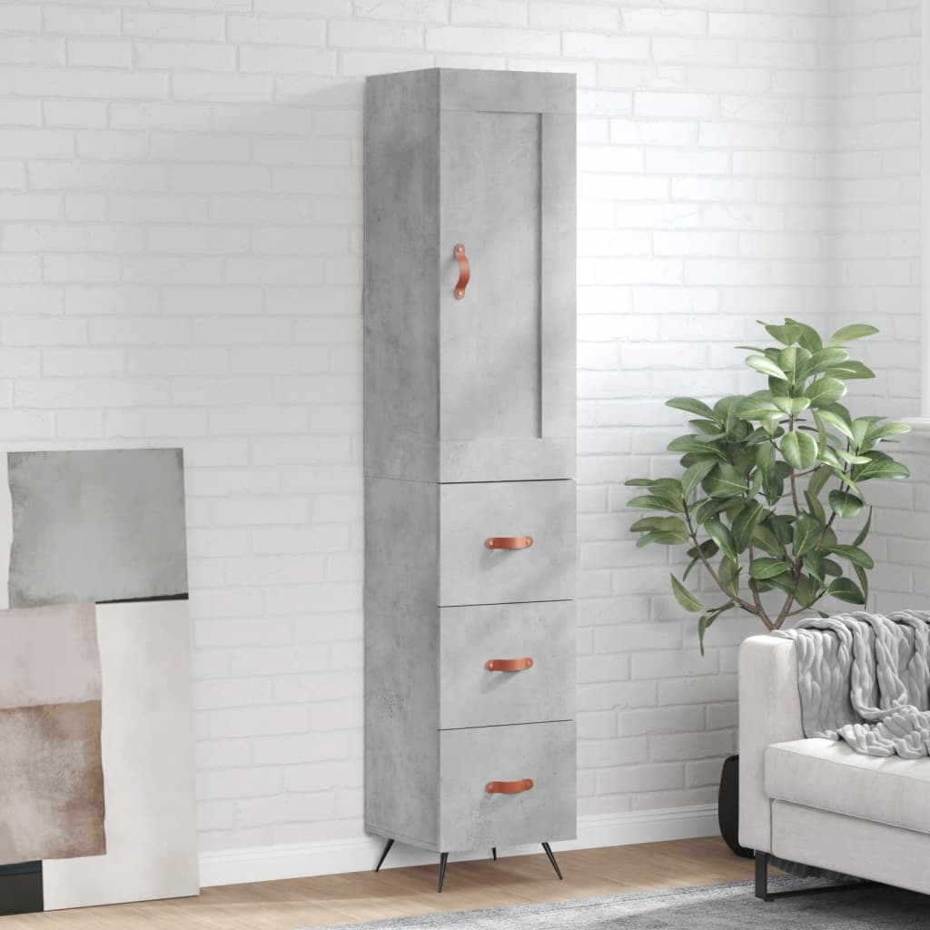 Highboard betonggrå 34,5x34x180 cm konstruert tre