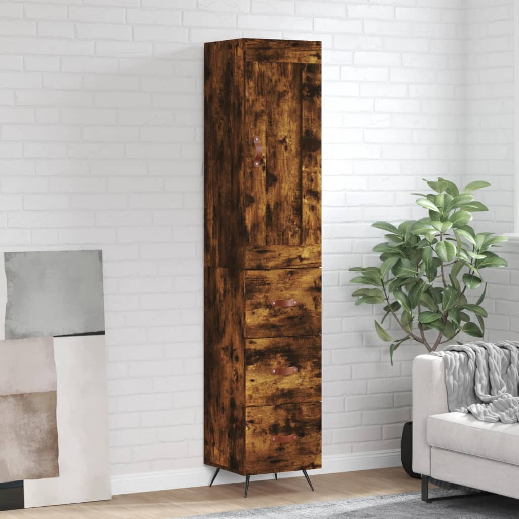 Highboard røkt eik 34,5x34x180 cm konstruert tre