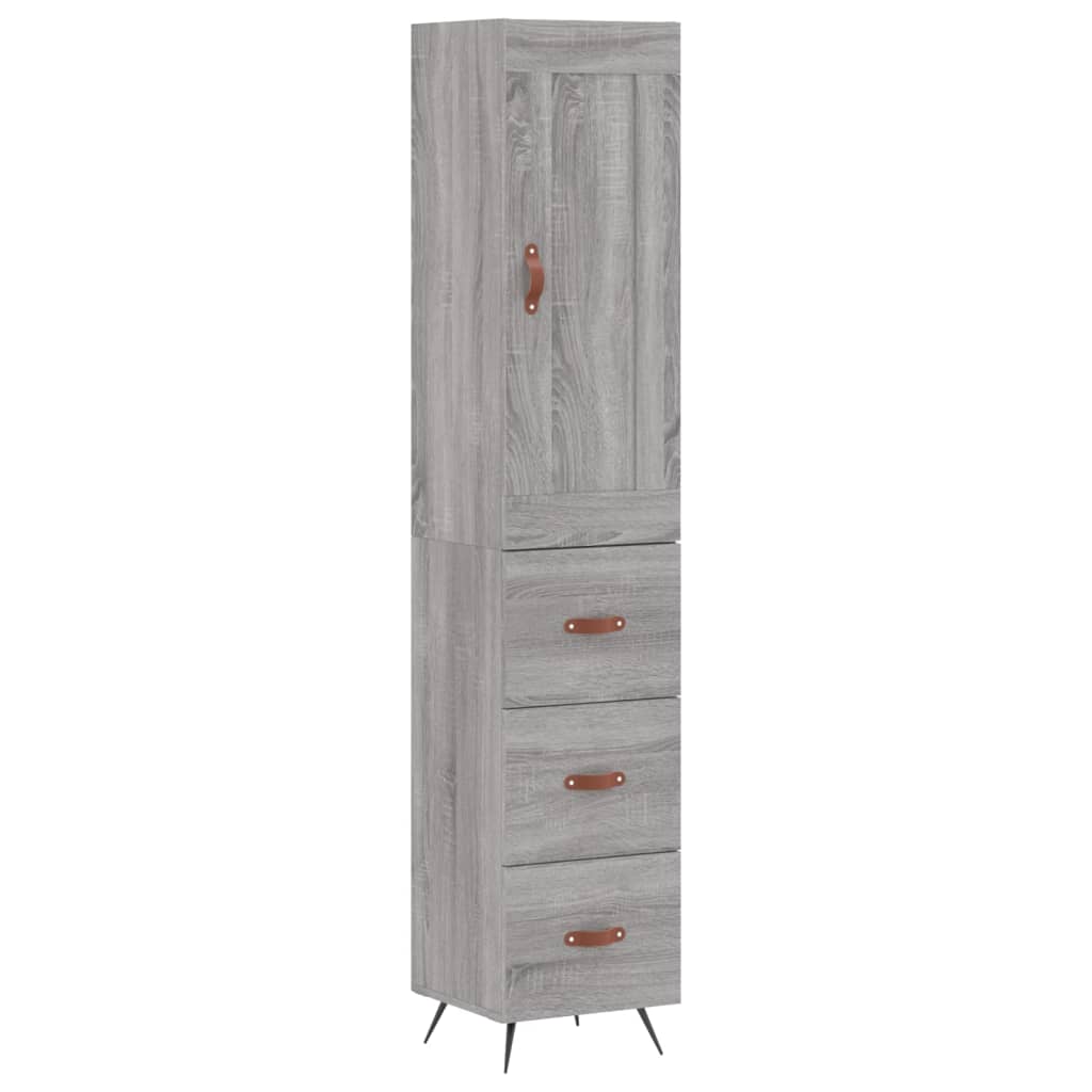 Highboard grå sonoma 34,5x34x180 cm konstruert tre