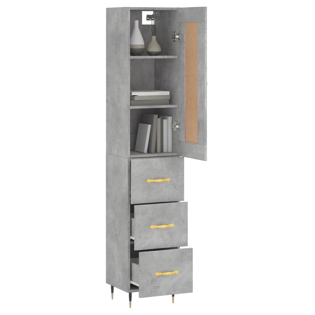 Highboard betonggrå 34,5x34x180 cm konstruert tre vidaXL