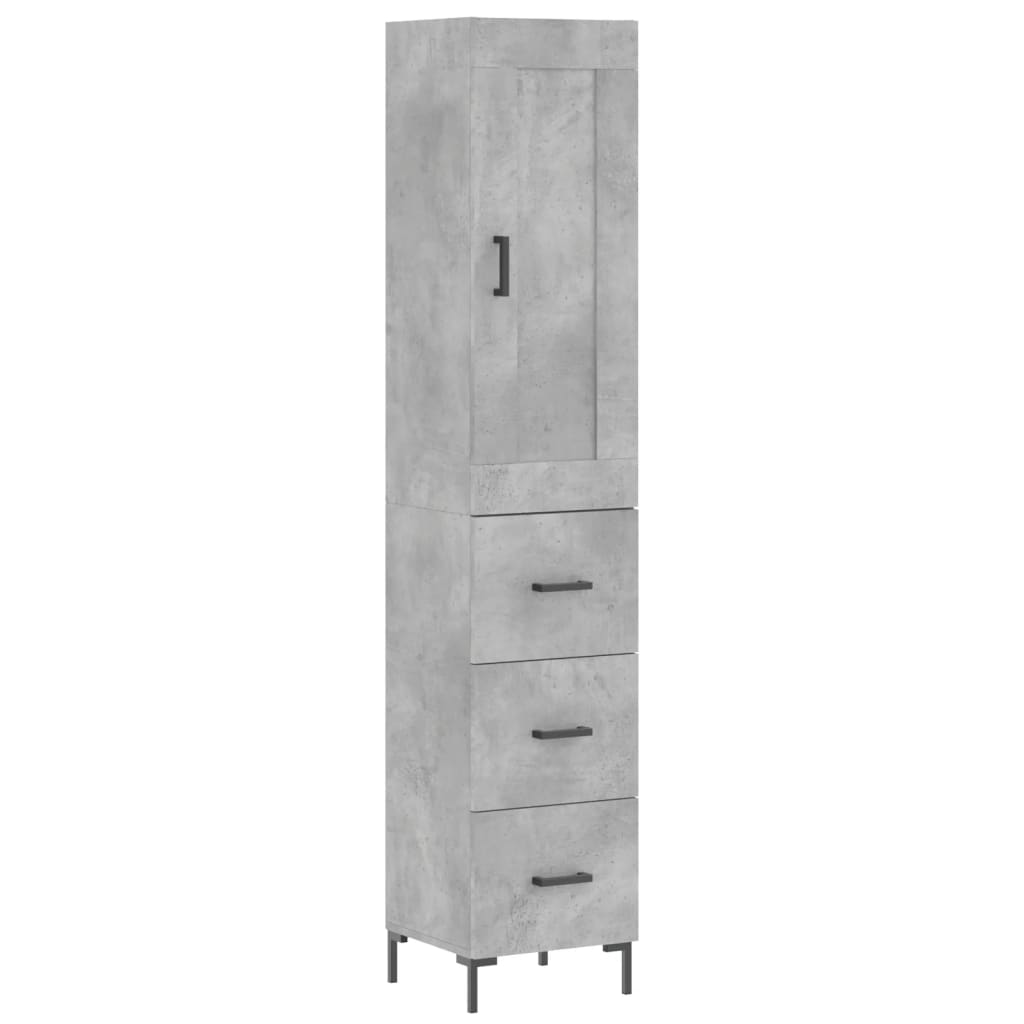 Highboard betonggrå 34,5x34x180 cm konstruert tre