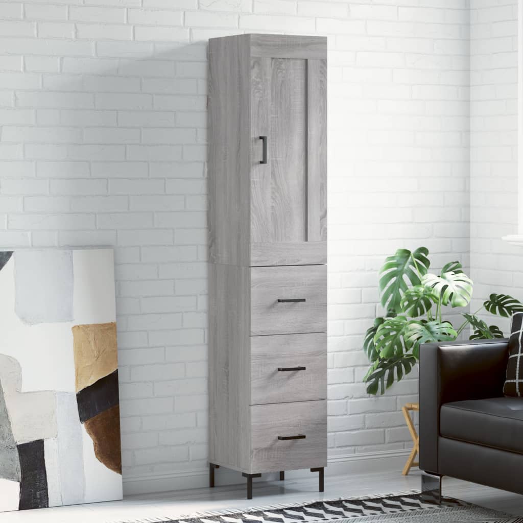 Highboard grå sonoma 34,5x34x180 cm konstruert tre
