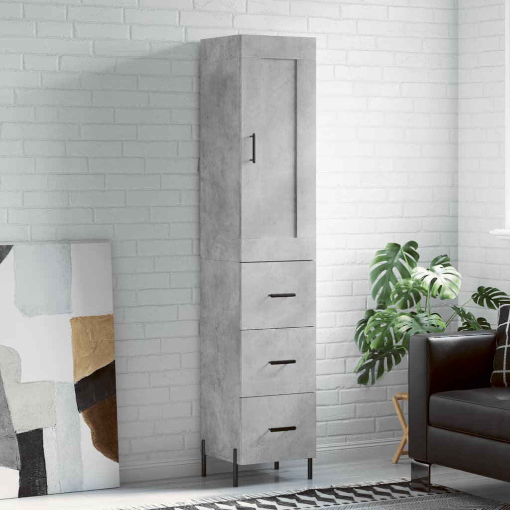 Highboard betonggrå 34,5x34x180 cm konstruert tre