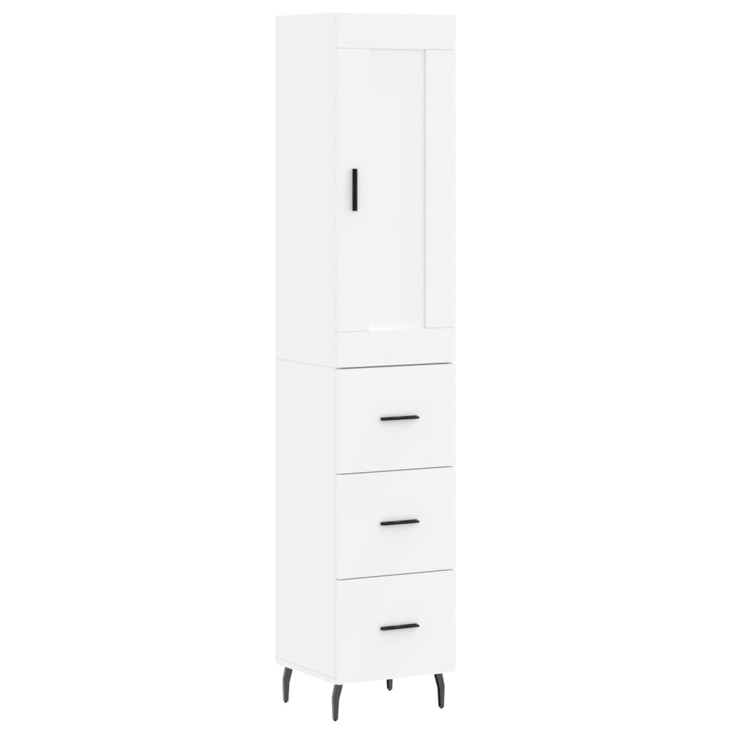 Highboard hvit 34,5x34x180 cm konstruert tre
