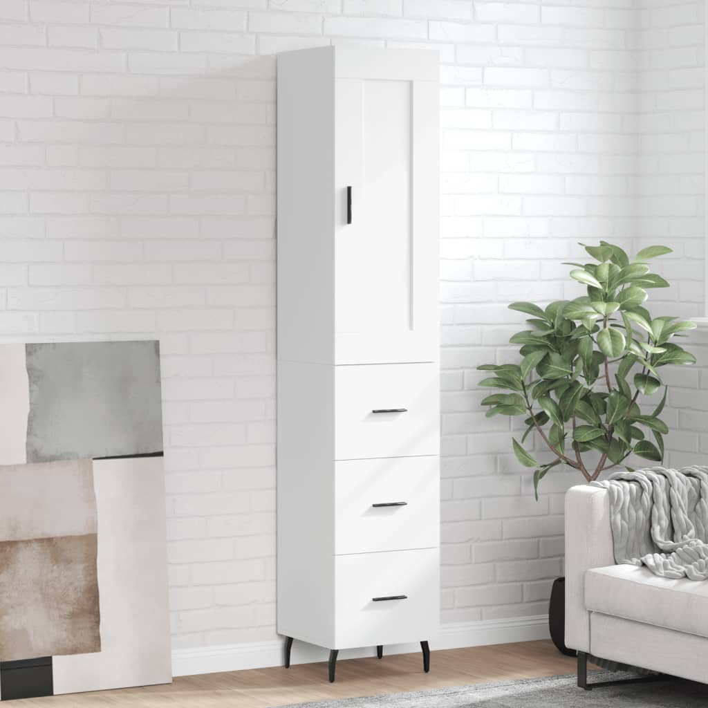 Highboard hvit 34,5x34x180 cm konstruert tre