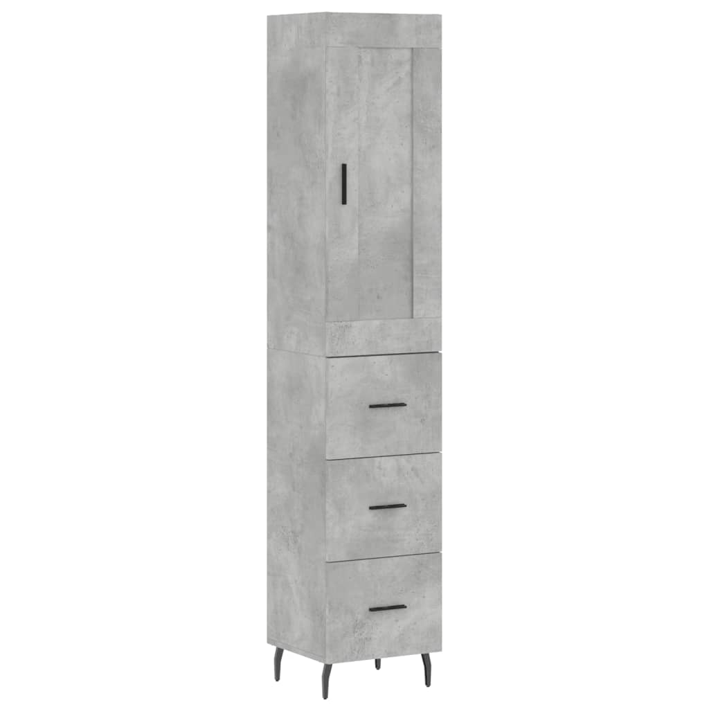 Highboard betonggrå 34,5x34x180 cm konstruert tre