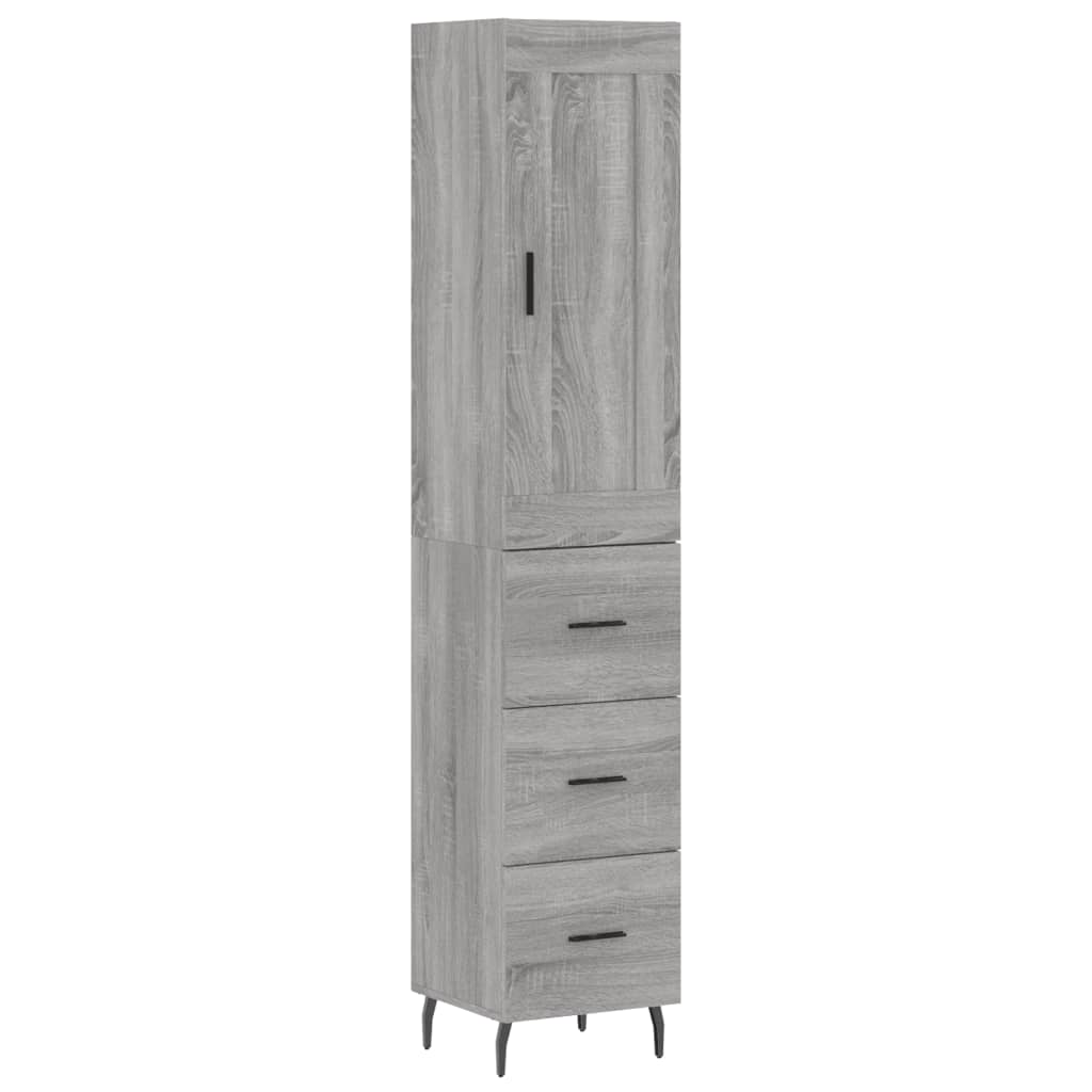 Highboard grå sonoma 34,5x34x180 cm konstruert tre