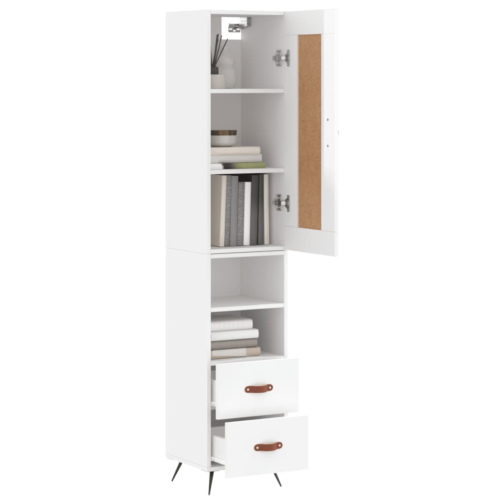 Highboard høyglans hvit 34,5x34x180 cm konstruert tre