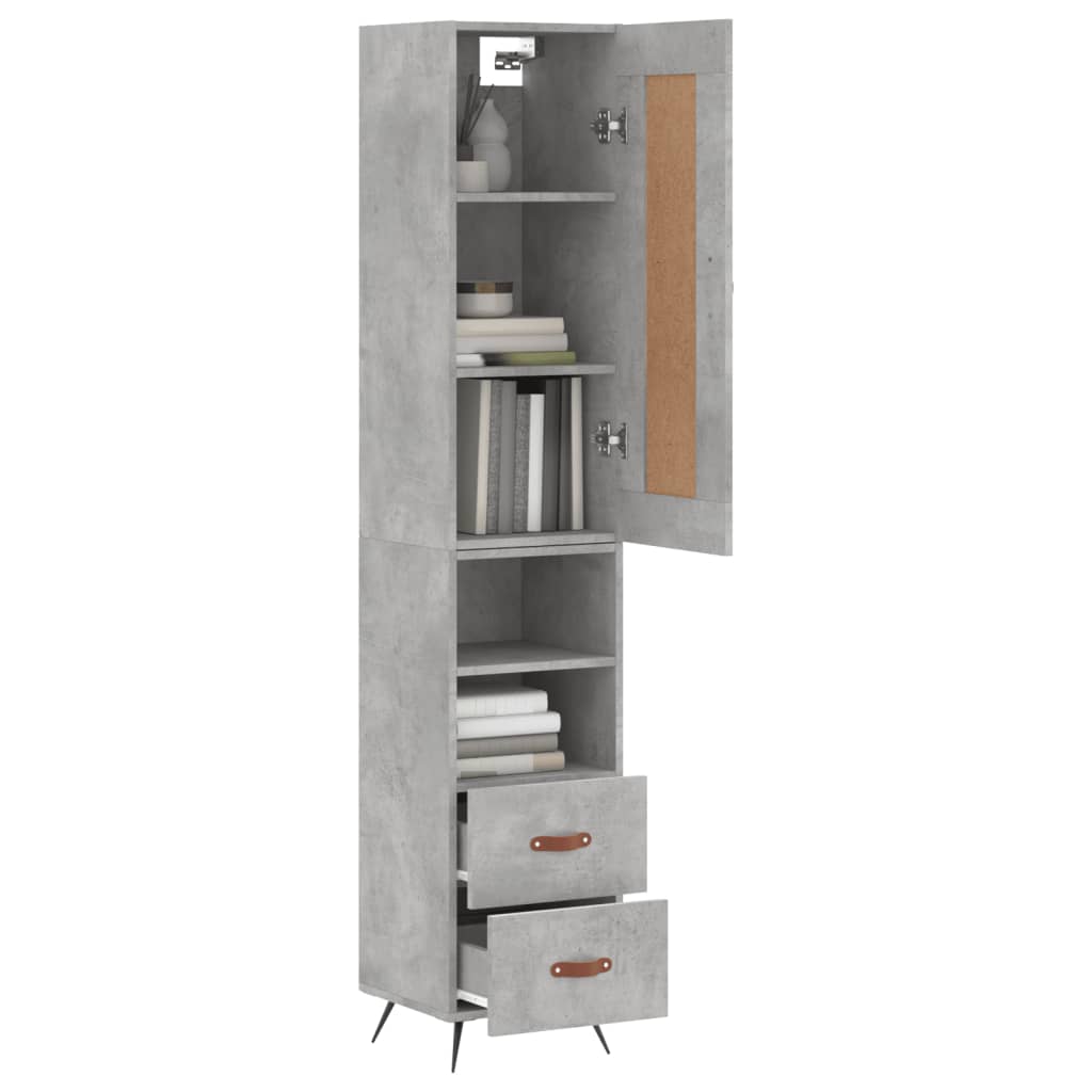 Highboard betonggrå 34,5x34x180 cm konstruert tre