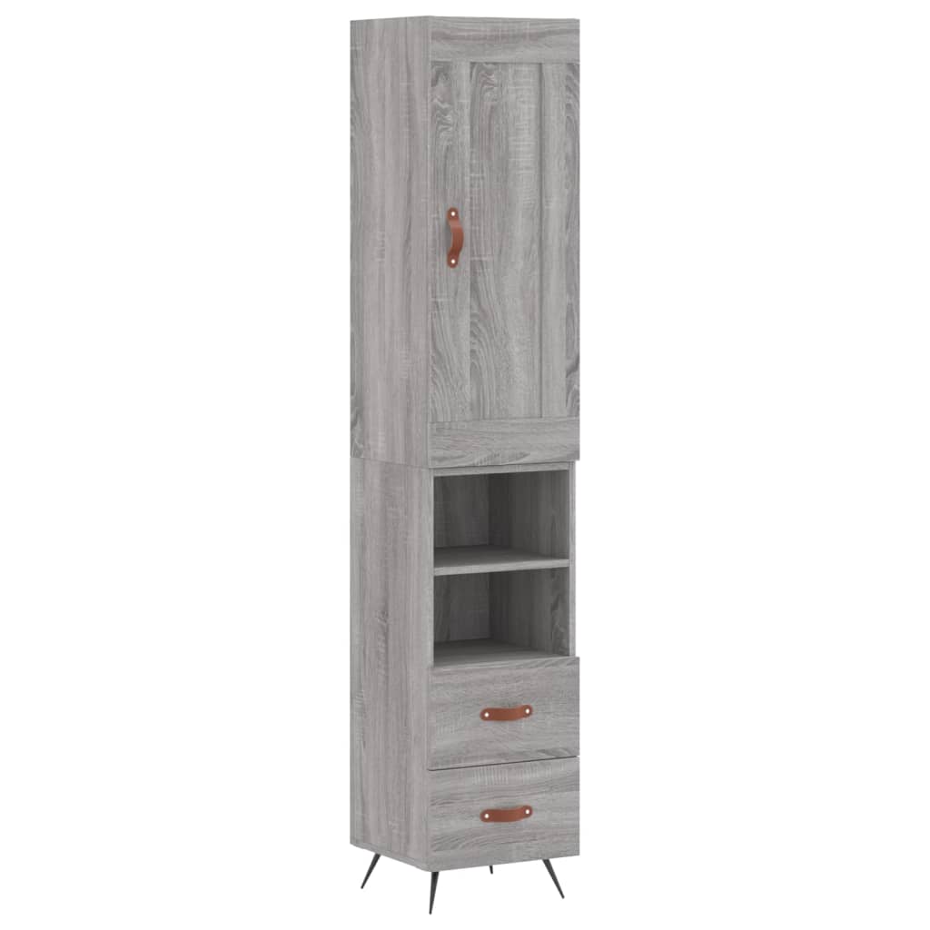 Highboard grå sonoma 34,5x34x180 cm konstruert tre
