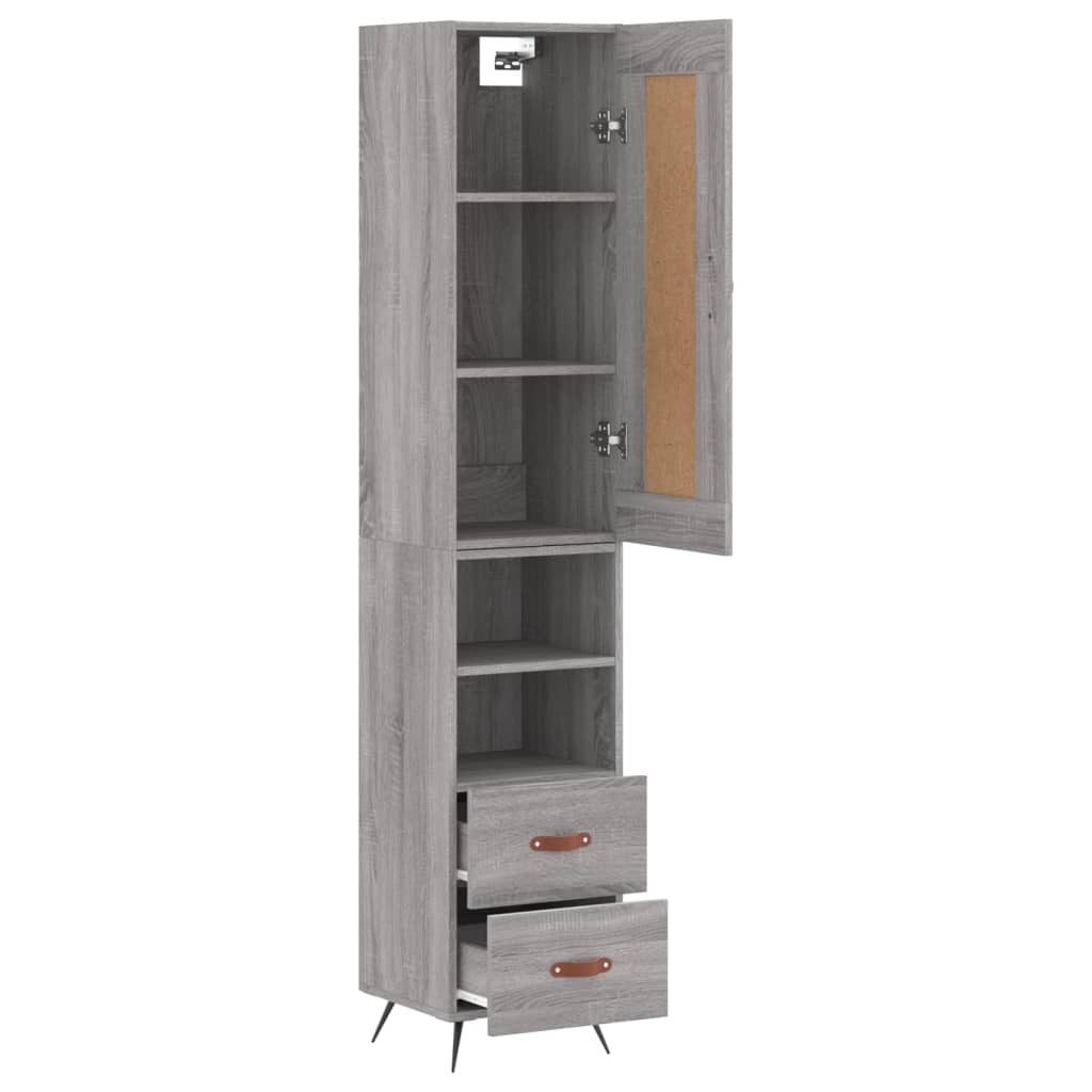Highboard grå sonoma 34,5x34x180 cm konstruert tre
