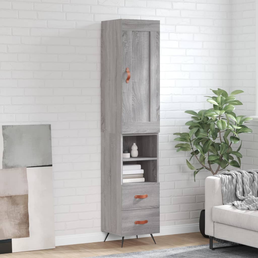 Highboard grå sonoma 34,5x34x180 cm konstruert tre