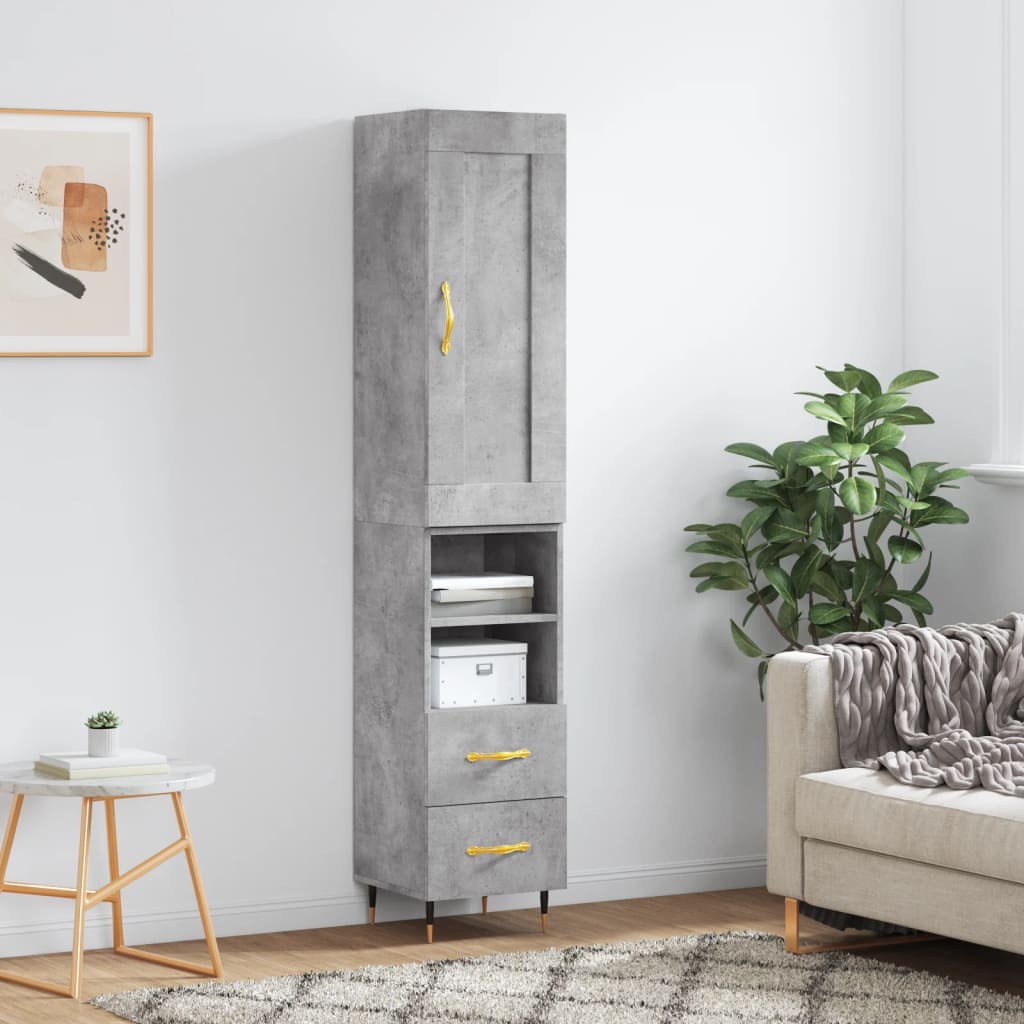 Highboard betonggrå 34,5x34x180 cm konstruert tre vidaXL