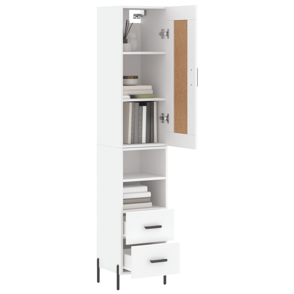 Highboard hvit 34,5x34x180 cm konstruert tre