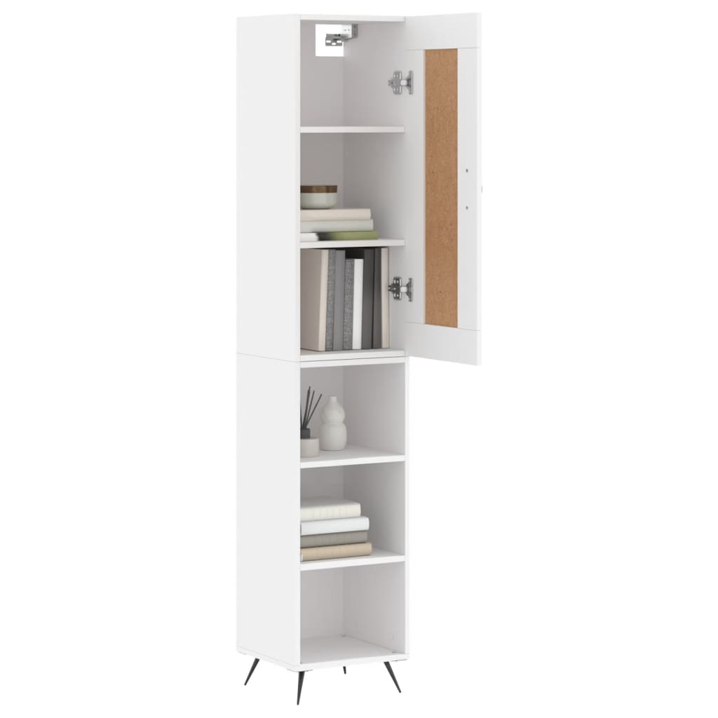 Highboard hvit 34,5x34x180 cm konstruert tre