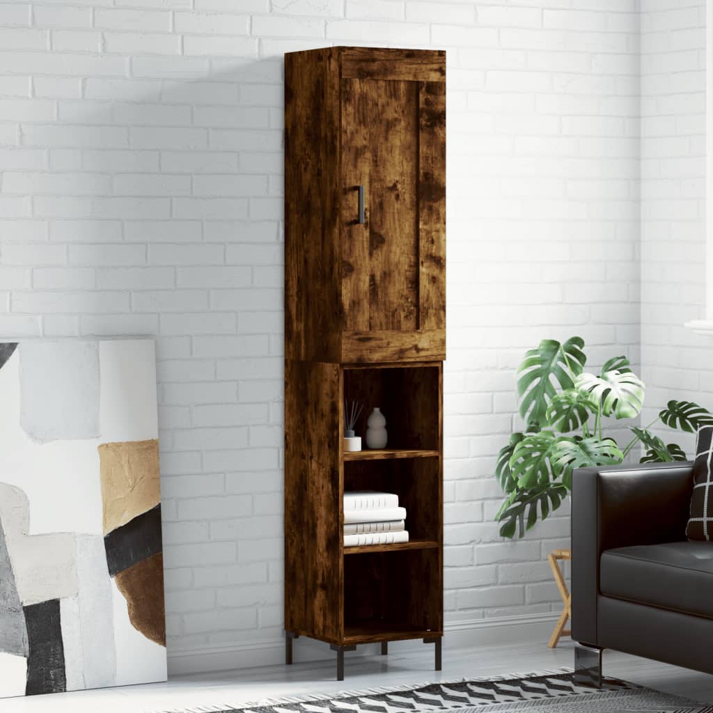 Highboard røkt eik 34,5x34x180 cm konstruert tre