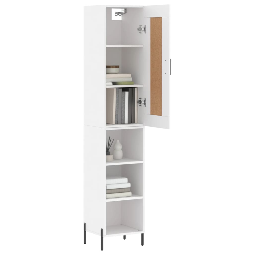 Highboard hvit 34,5x34x180 cm konstruert tre