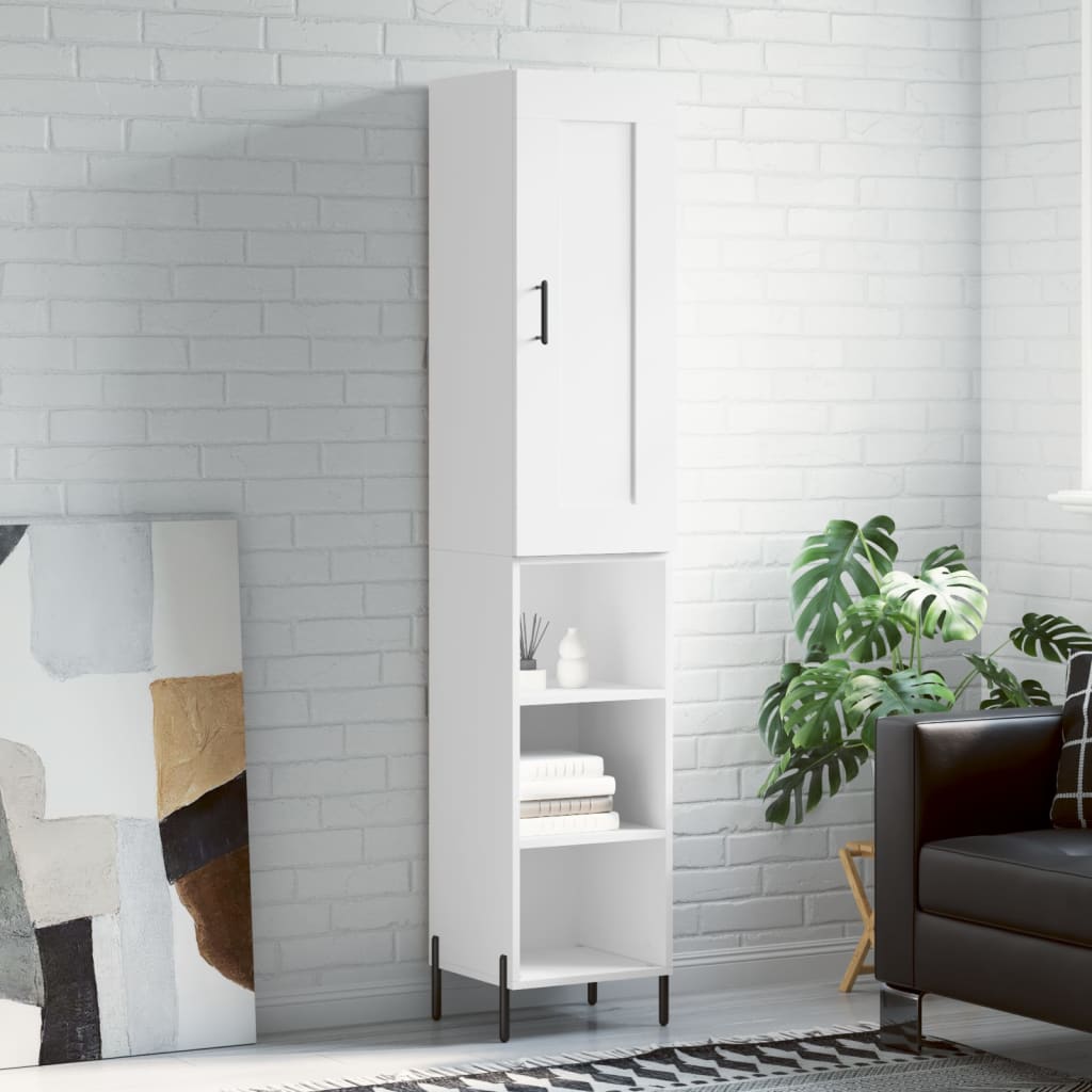 Highboard hvit 34,5x34x180 cm konstruert tre