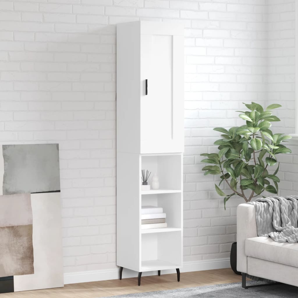 Highboard hvit 34,5x34x180 cm konstruert tre