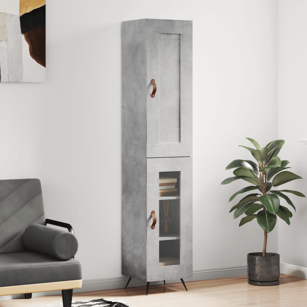Highboard betonggrå 34,5x34x180 cm konstruert tre