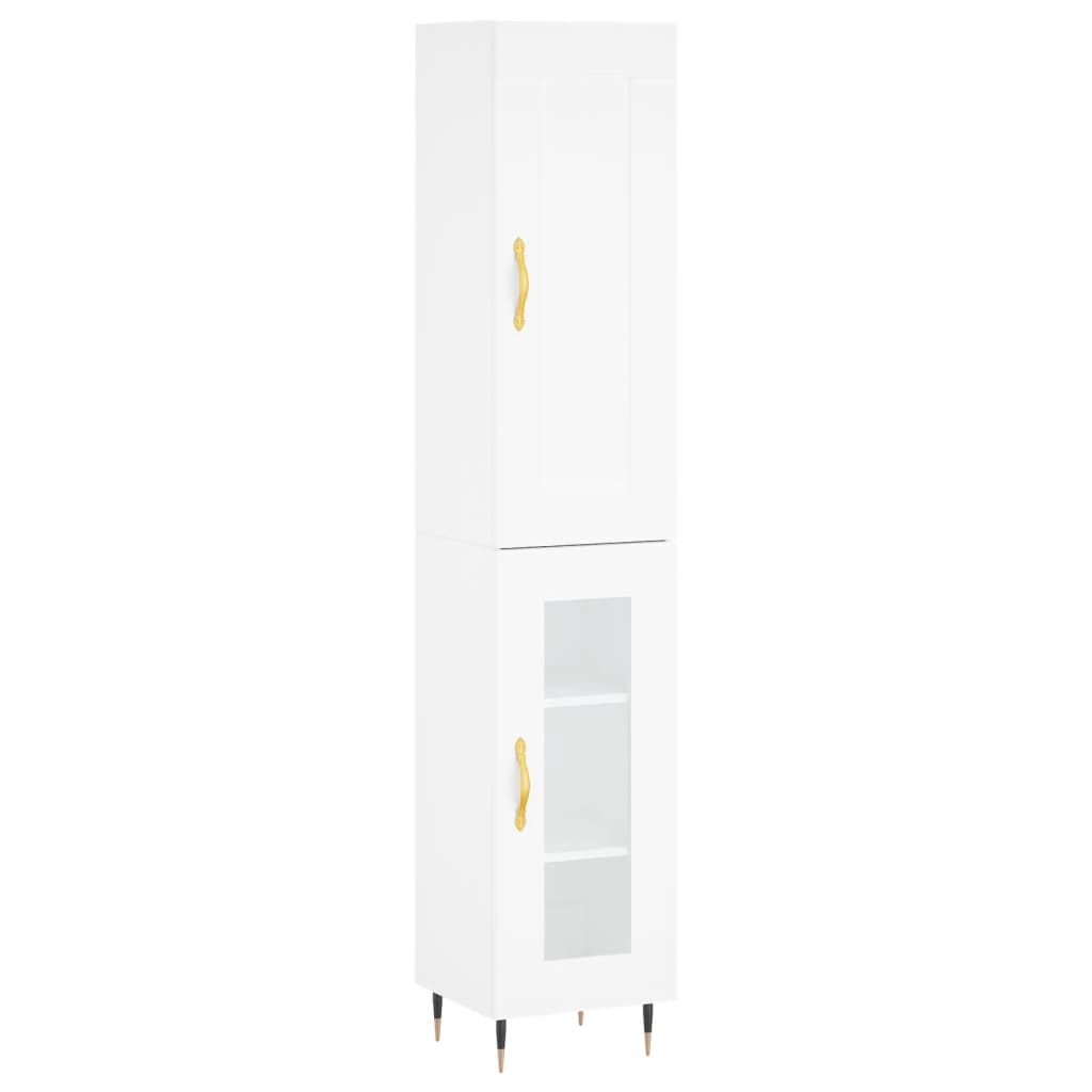 Highboard hvit 34,5x34x180 cm konstruert tre