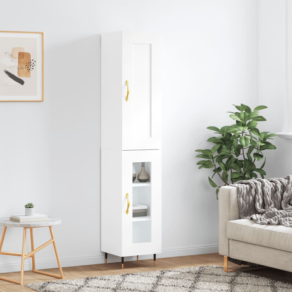 Highboard hvit 34,5x34x180 cm konstruert tre