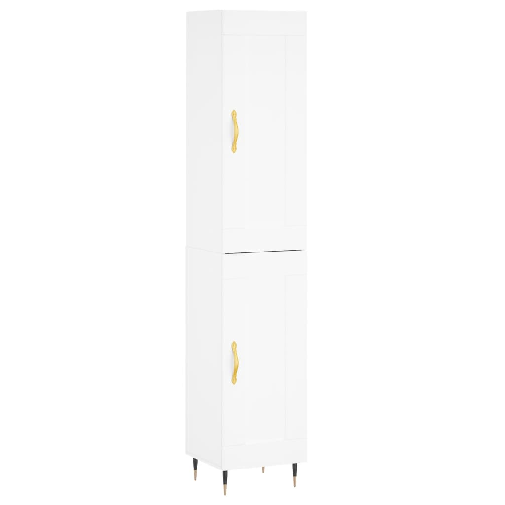 Highboard hvit 34,5x34x180 cm konstruert tre