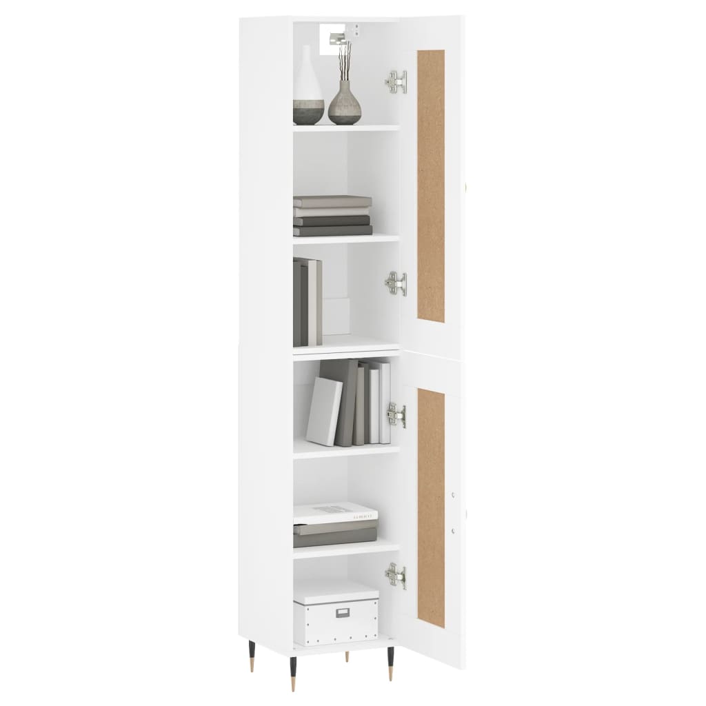 Highboard hvit 34,5x34x180 cm konstruert tre