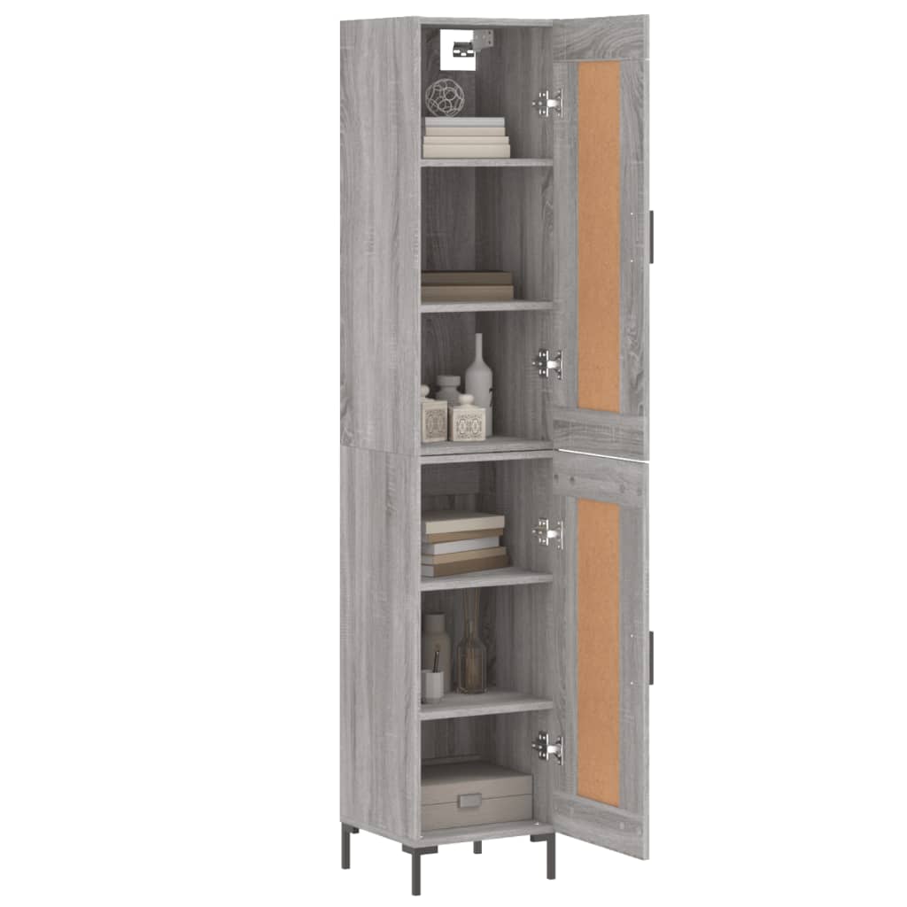 Highboard grå sonoma 34,5x34x180 cm konstruert tre