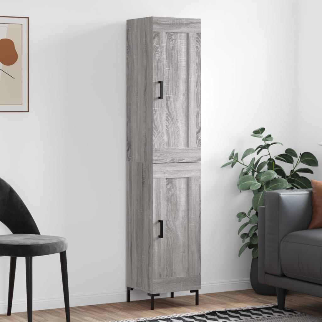 Highboard grå sonoma 34,5x34x180 cm konstruert tre