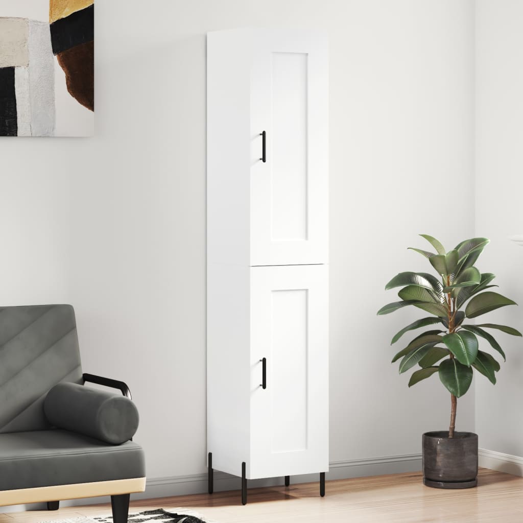 Highboard hvit 34,5x34x180 cm konstruert tre