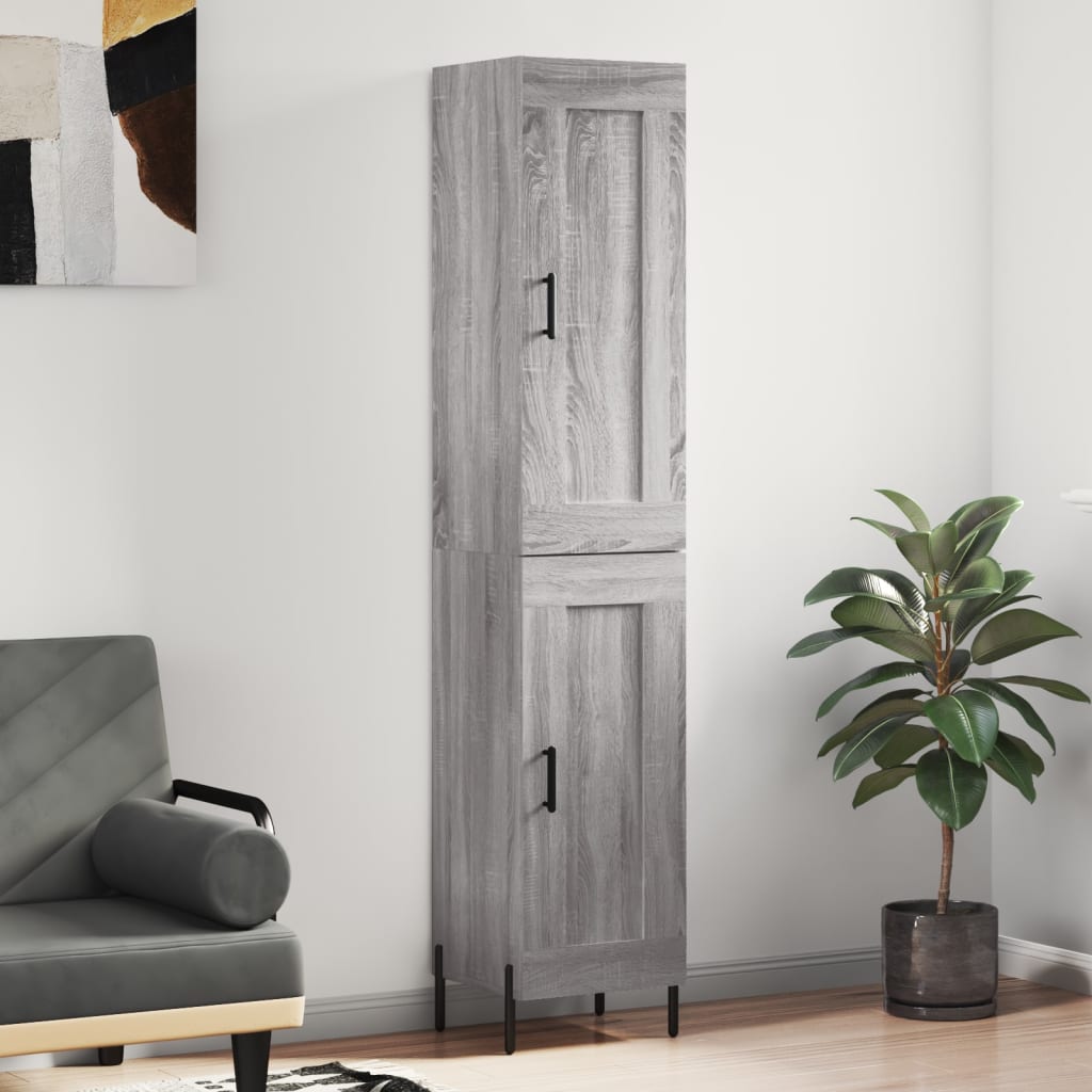 Highboard grå sonoma 34,5x34x180 cm konstruert tre