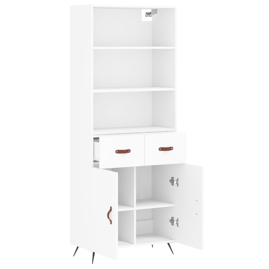 Highboard hvit 69,5x34x180 cm konstruert tre