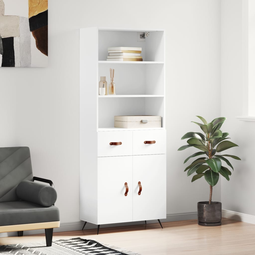 Highboard hvit 69,5x34x180 cm konstruert tre