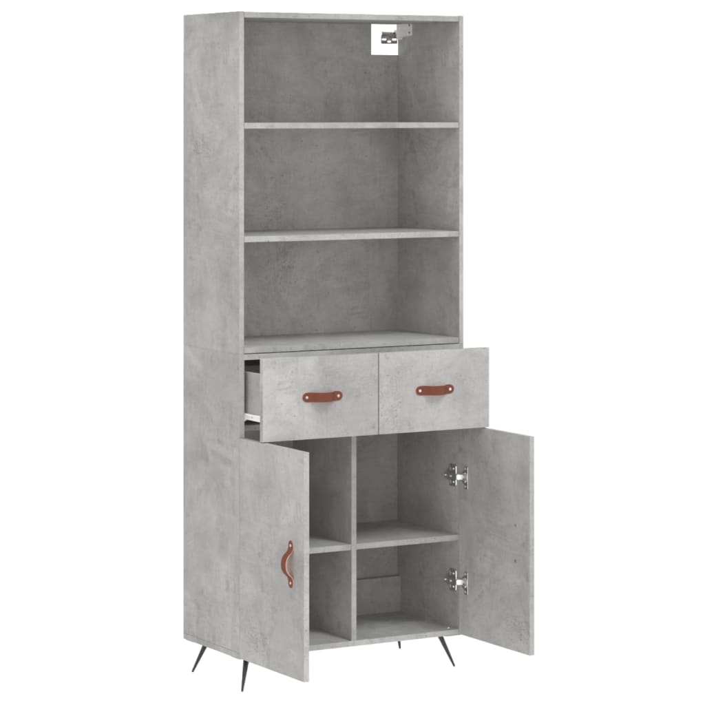Highboard betonggrå 69,5x34x180 cm konstruert tre