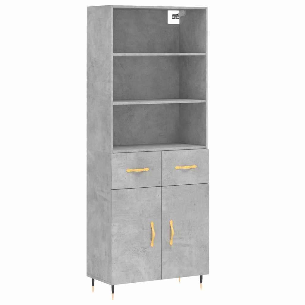 Highboard betonggrå 69,5x34x180 cm konstruert tre