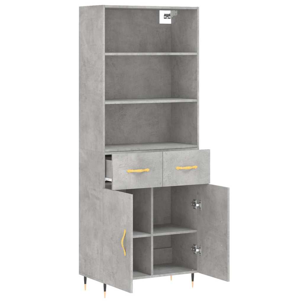 Highboard betonggrå 69,5x34x180 cm konstruert tre